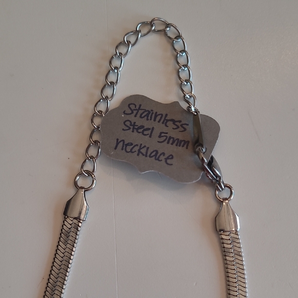 Stainless Steel Silver Herringbone Necklace 5mm Snake Chain 8" Hang Length - Picture 4 of 17